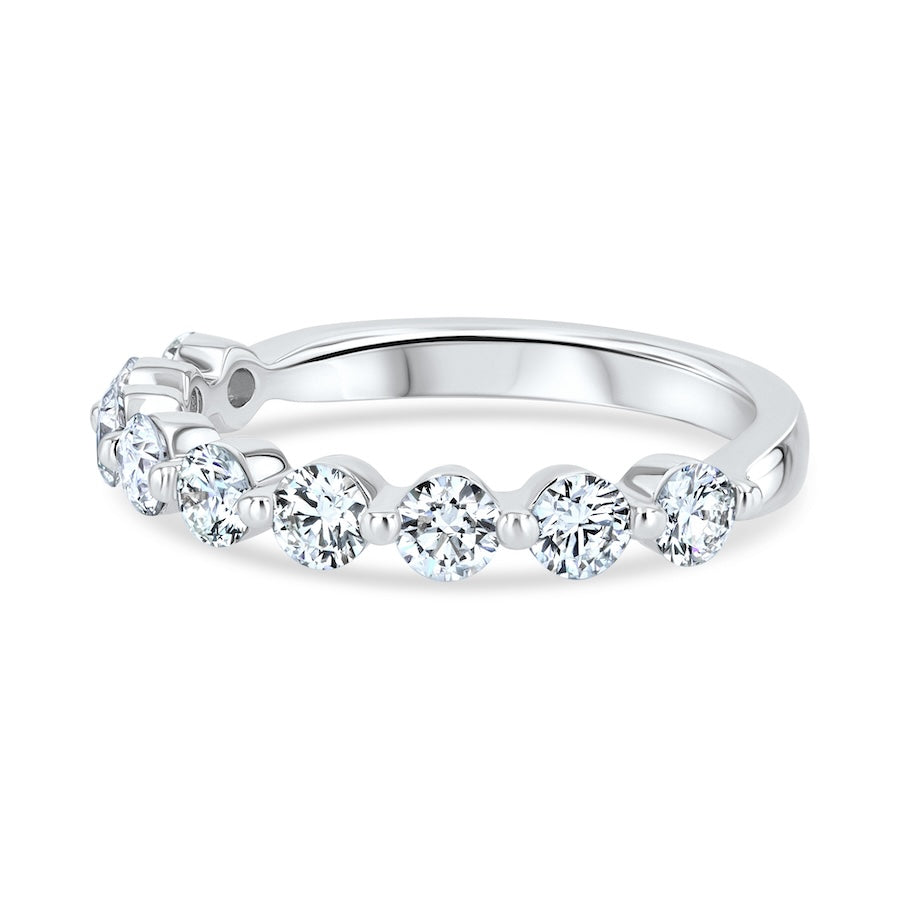 Floating 0.95 Carat Diamond Shared-Prong 18K White Gold Wedding Band
