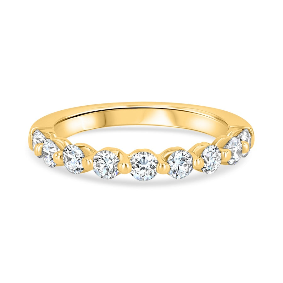 Floating 0.79 Carat Diamond Shared-Prong 18K Yellow Gold Wedding Band