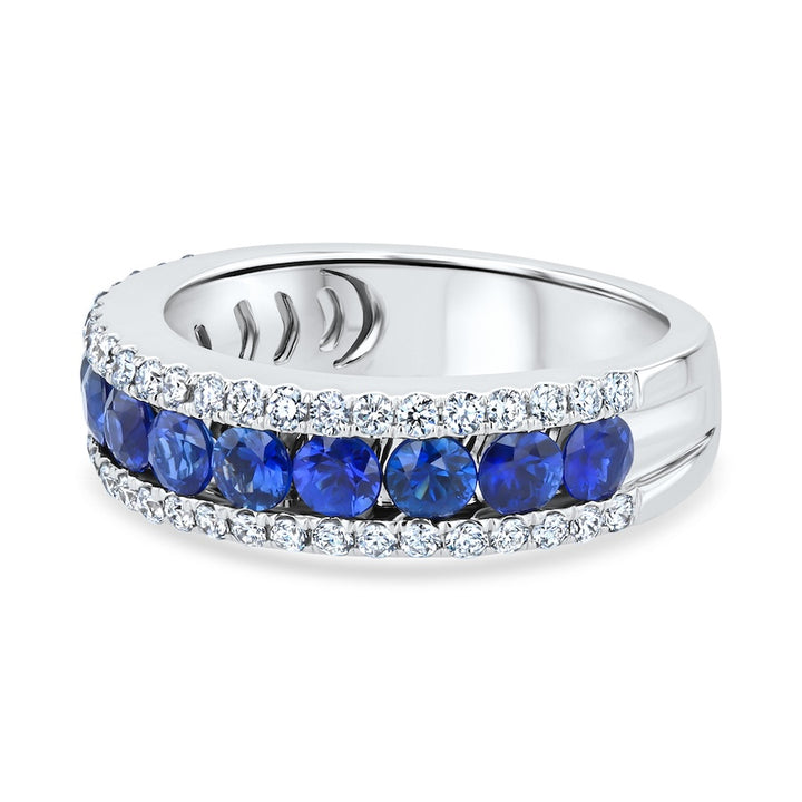 Triple-Row Sapphire & Diamond 18K White Gold Band