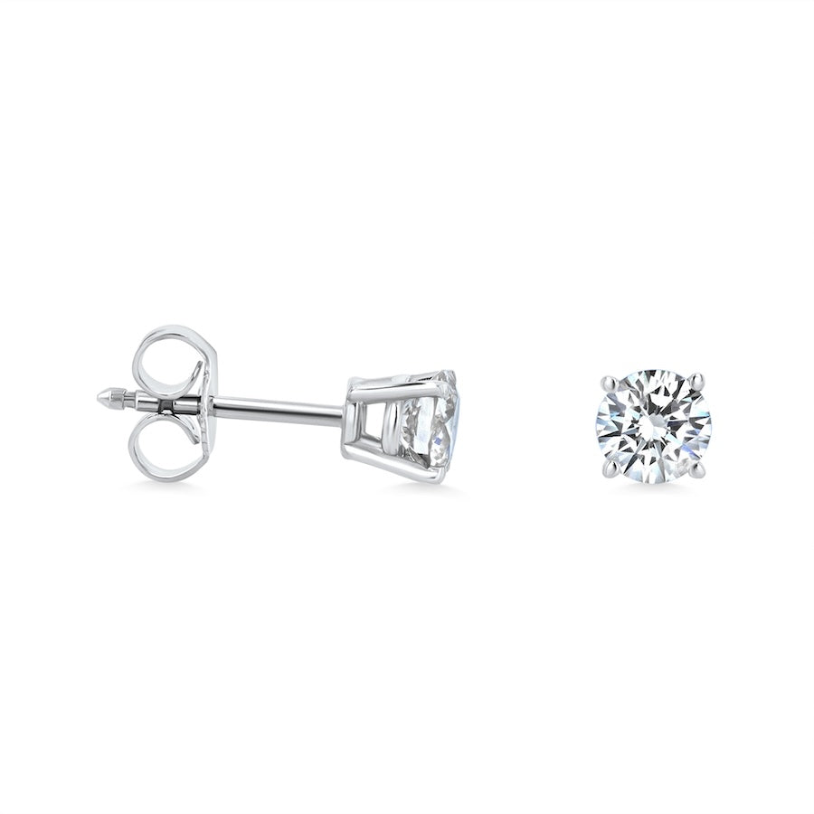0.70 Carat Round Diamond Four-Prong Basket 14K White Gold Stud Earrings IJ-SI
