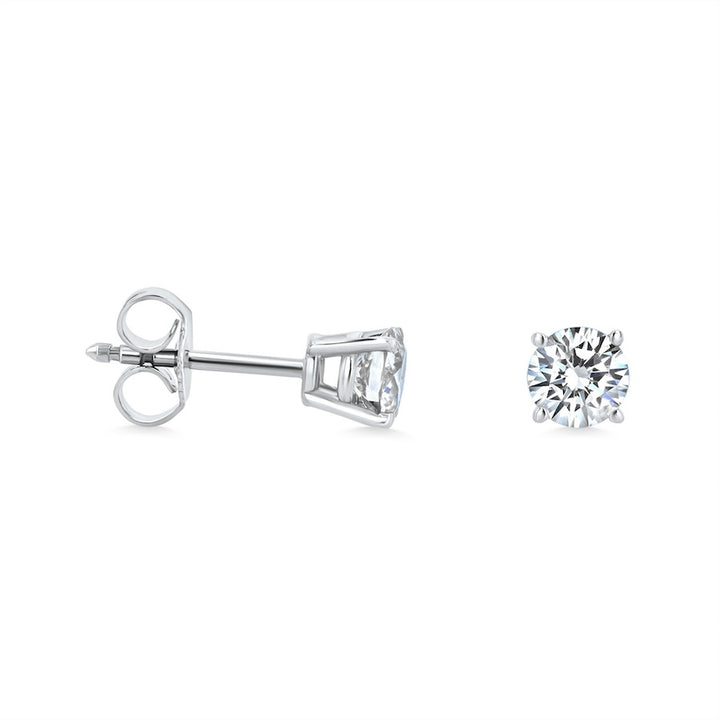 0.70 Carat Round Diamond Four-Prong Basket 14K White Gold Stud Earrings IJ-SI