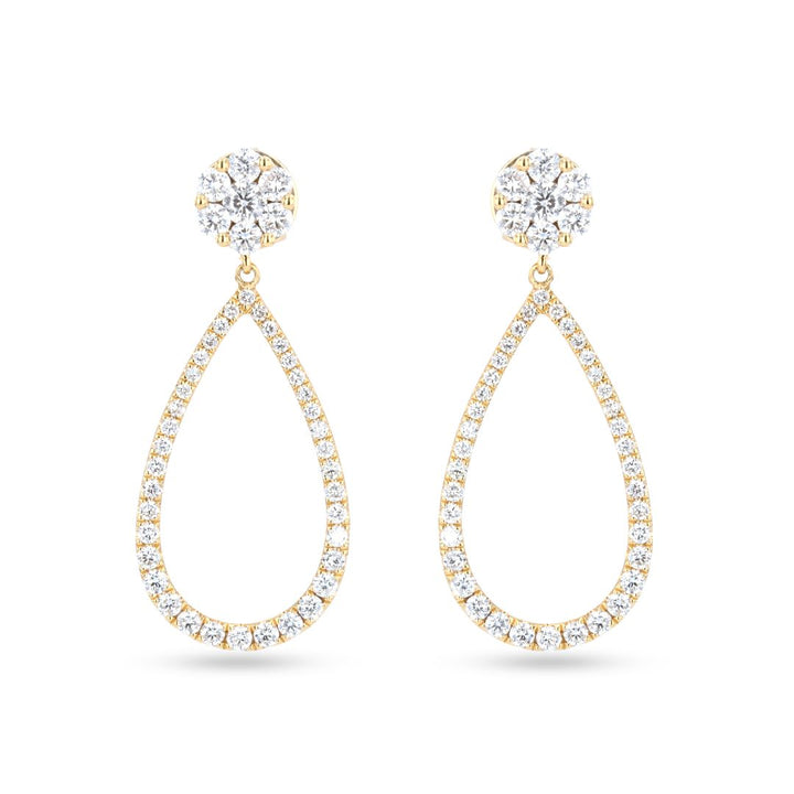 Cluster Diamond Open Pear Drop 18K Yellow Gold Earrings