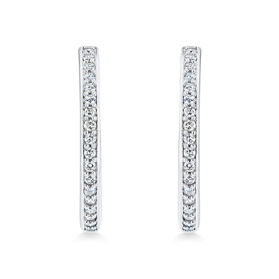 Inside-Out Bead Set Diamond 10K White Gold Hinged Hoop Earrings