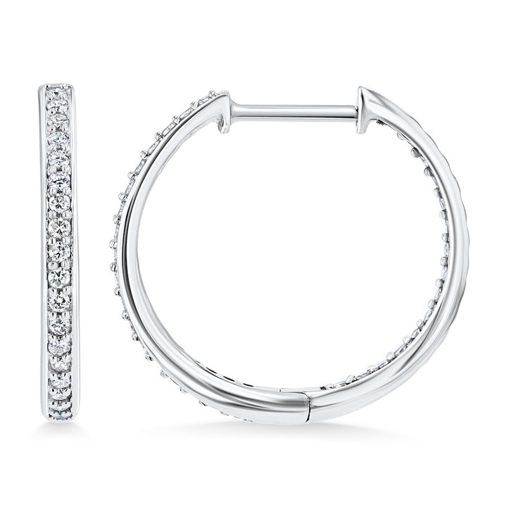 Inside-Out Bead Set Diamond 10K White Gold Hinged Hoop Earrings