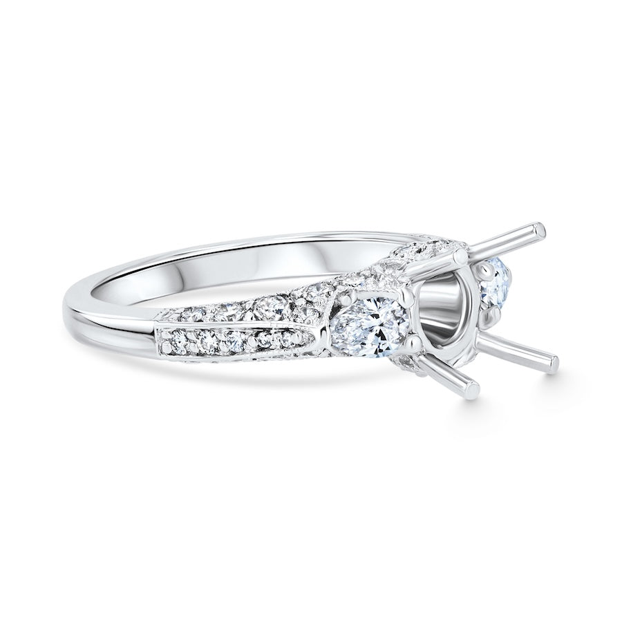 Milgrain Heart Diamond 18K White Gold Engagement Setting