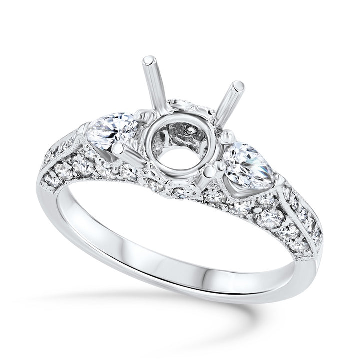 Milgrain Heart Diamond 18K White Gold Engagement Setting