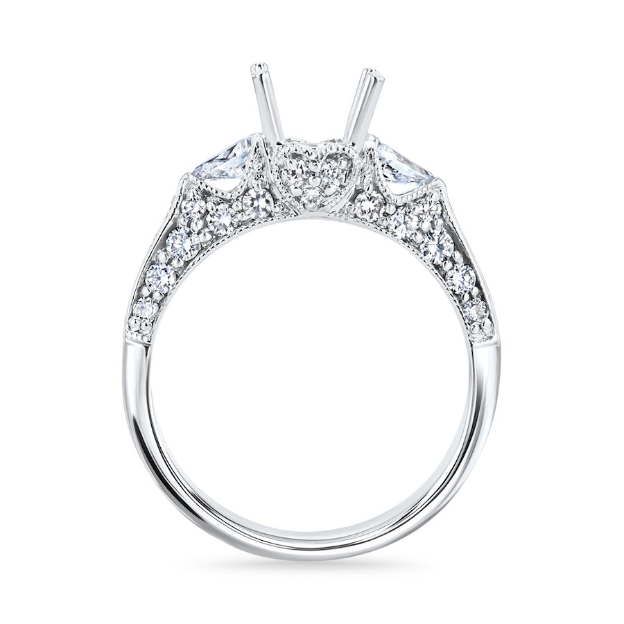 Milgrain Heart Diamond 18K White Gold Engagement Setting