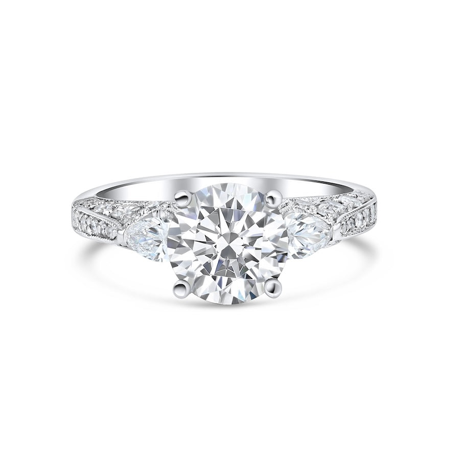 Milgrain Heart Diamond 18K White Gold Engagement Setting