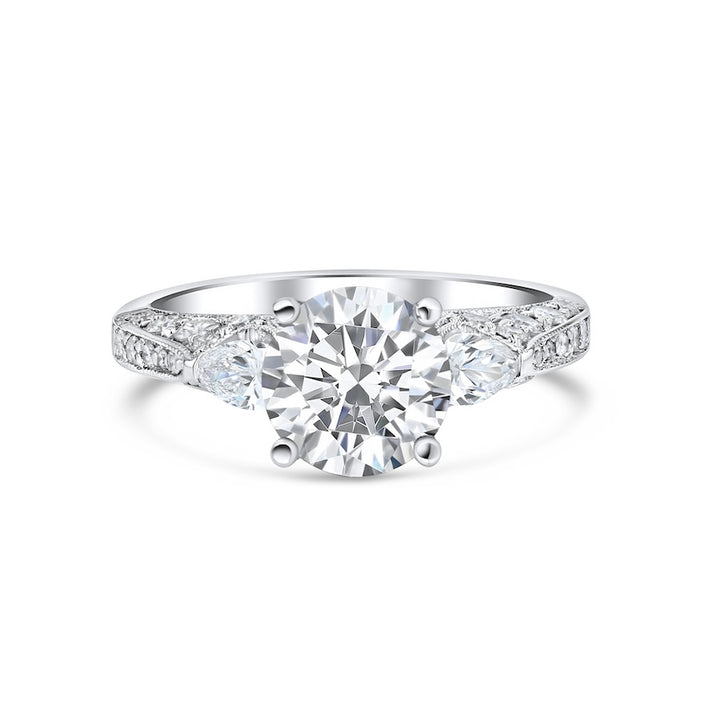 Milgrain Heart Diamond 18K White Gold Engagement Setting