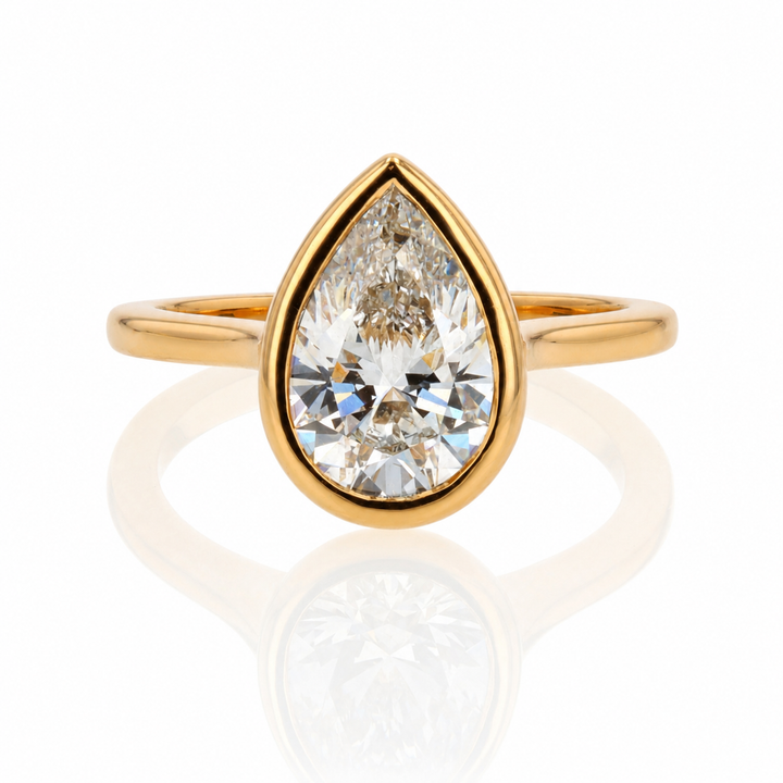 2.00ct Lab-Grown Pear Diamond Bezel-Set 14K Yellow Gold Engagement Ring