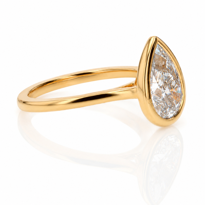 2.00ct Lab-Grown Pear Diamond Bezel-Set 14K Yellow Gold Engagement Ring