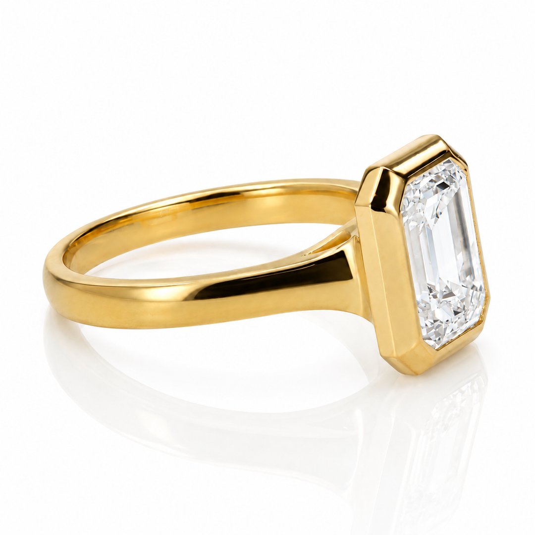 2.50ct Lab-Grown Emerald Cut Diamond Bezel-Set Ring in 18K Yellow Gold
