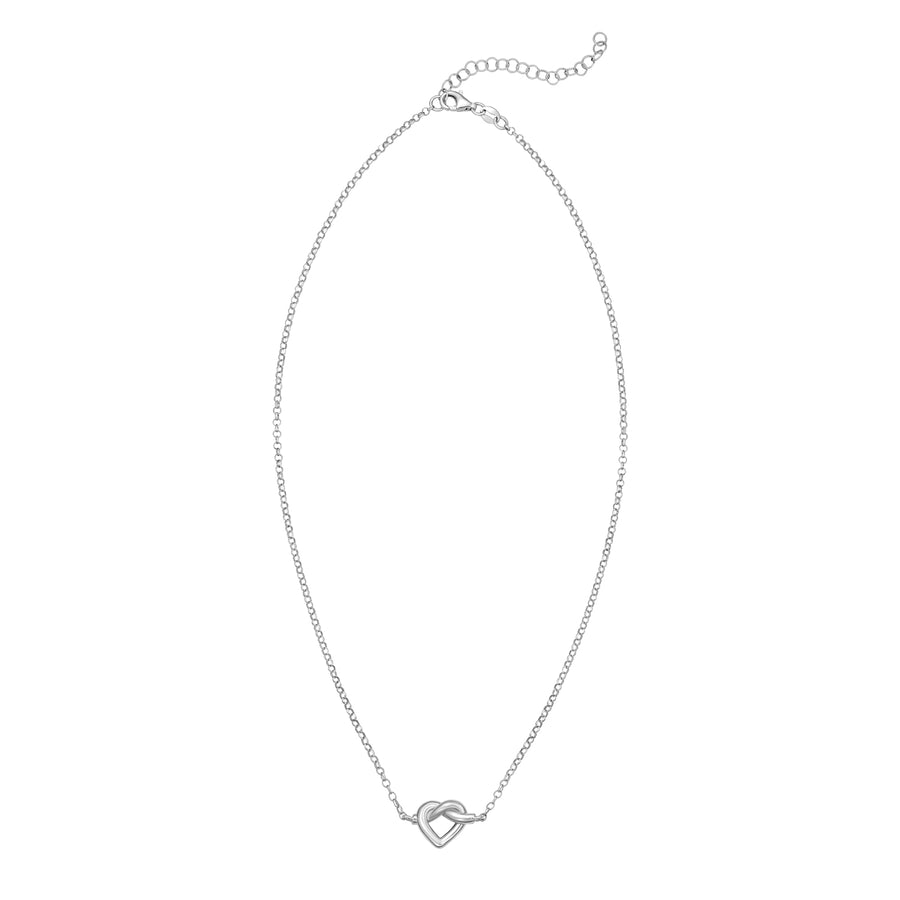 Silver Stationed Open Knot Heart on Rolo Necklace