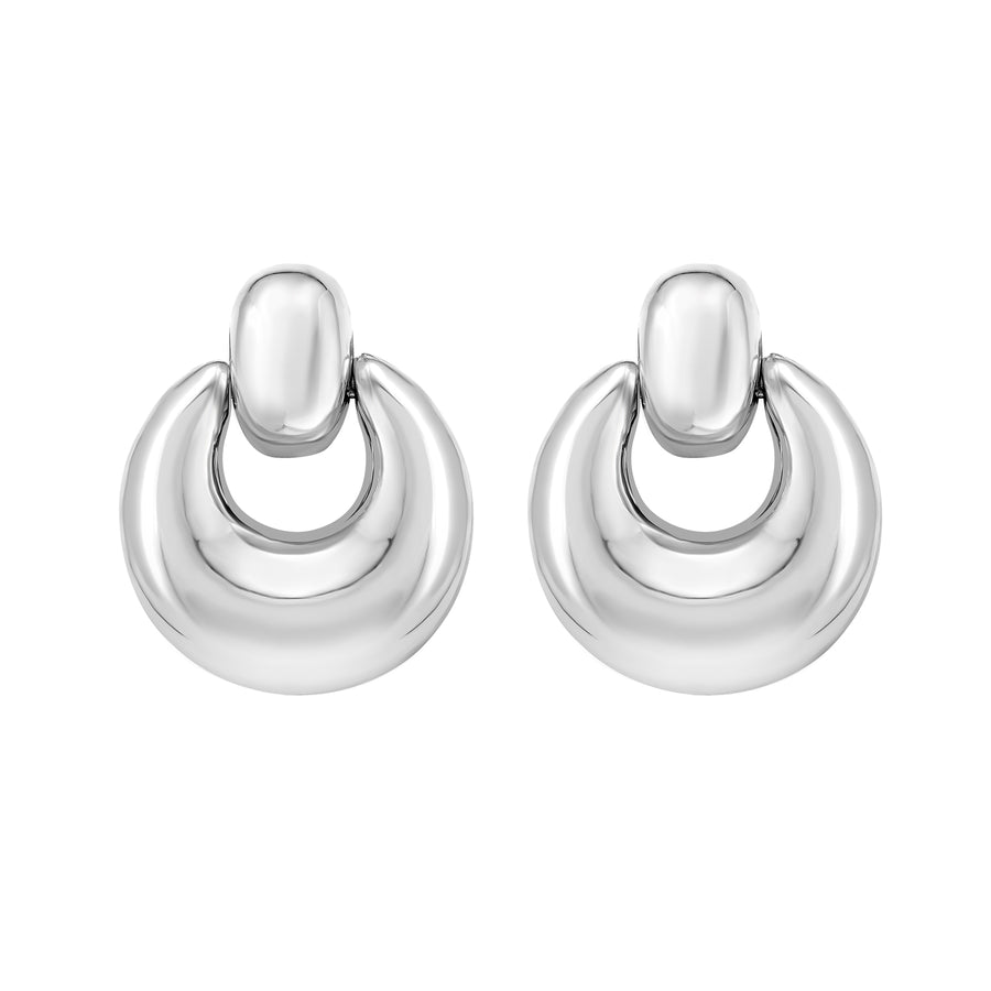 Silver Puffy Door Knocker Earring