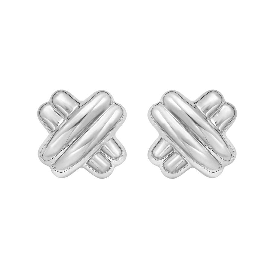Silver Puffy Double X Earring