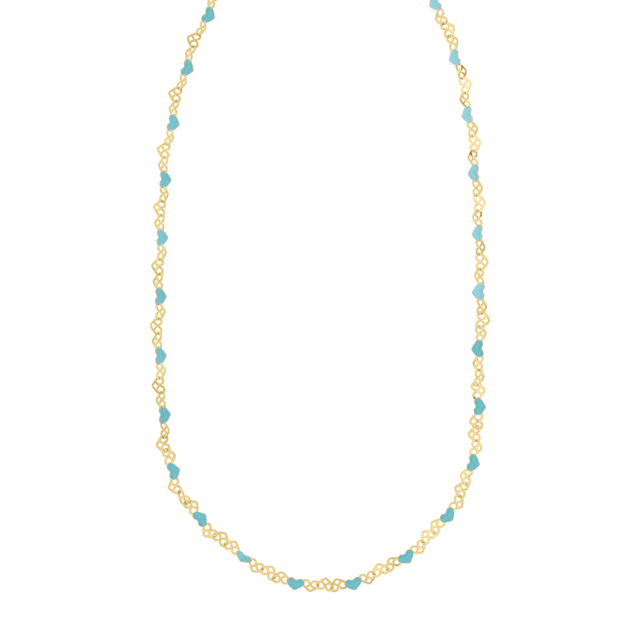 Gold Over Silver Enamel Hearts Chain Necklace