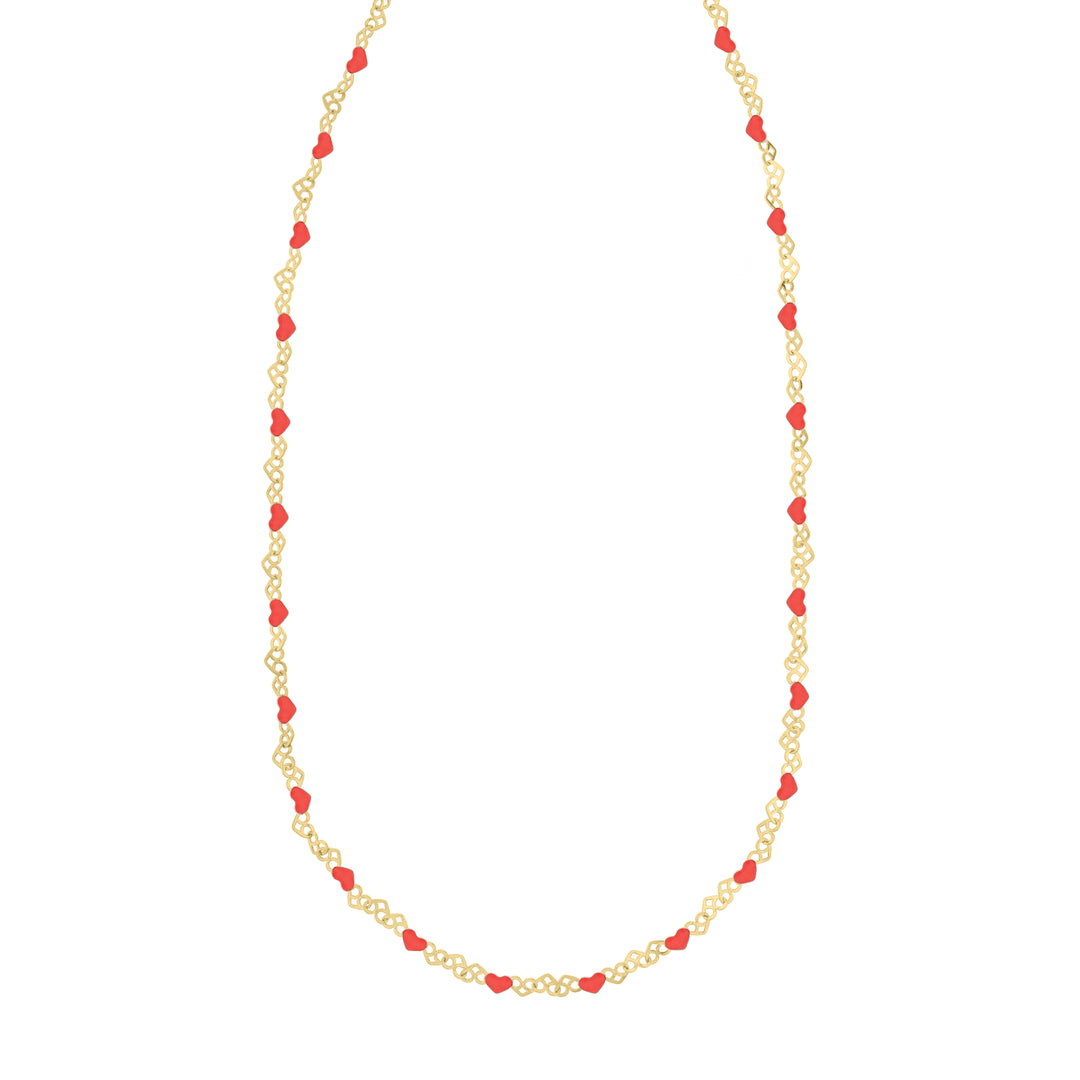 Gold Over Silver Enamel Hearts Chain Necklace