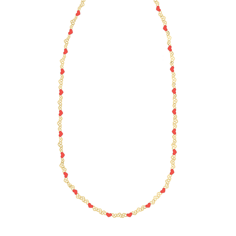 Gold Over Silver Enamel Hearts Chain Necklace