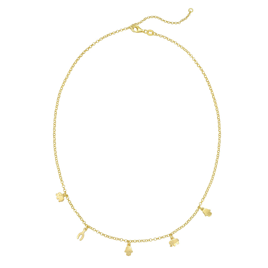 Gold Over Silver Hamsa Stationed Necklace