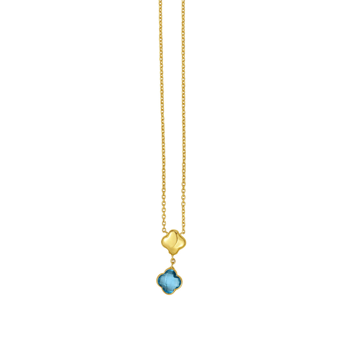 14K Swiss Blue Topaz Clover Gem Necklace