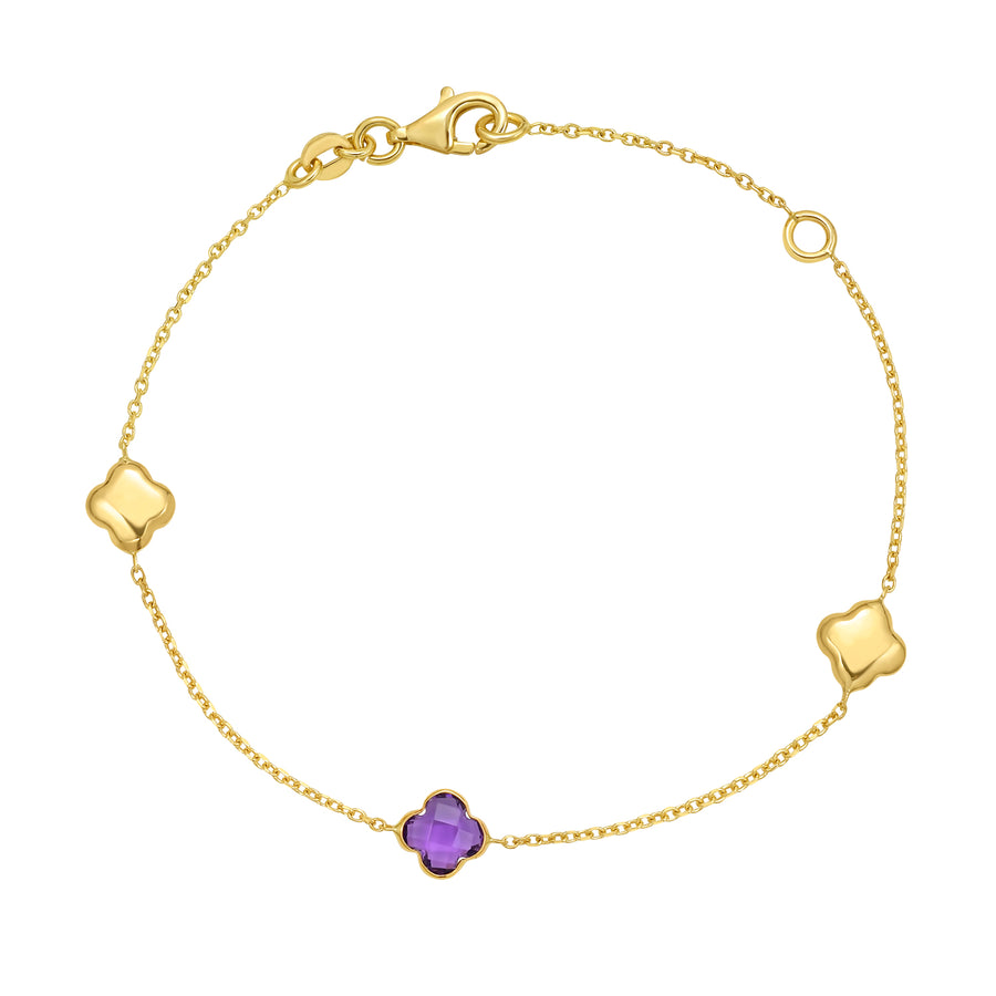 14K Amethyst Clover Gem Bracelet