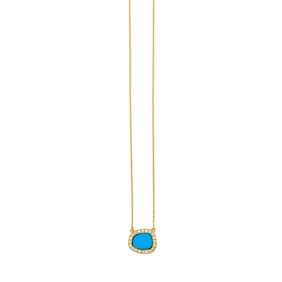 14K Diamond & Turquoise Freeform Cushion Necklace