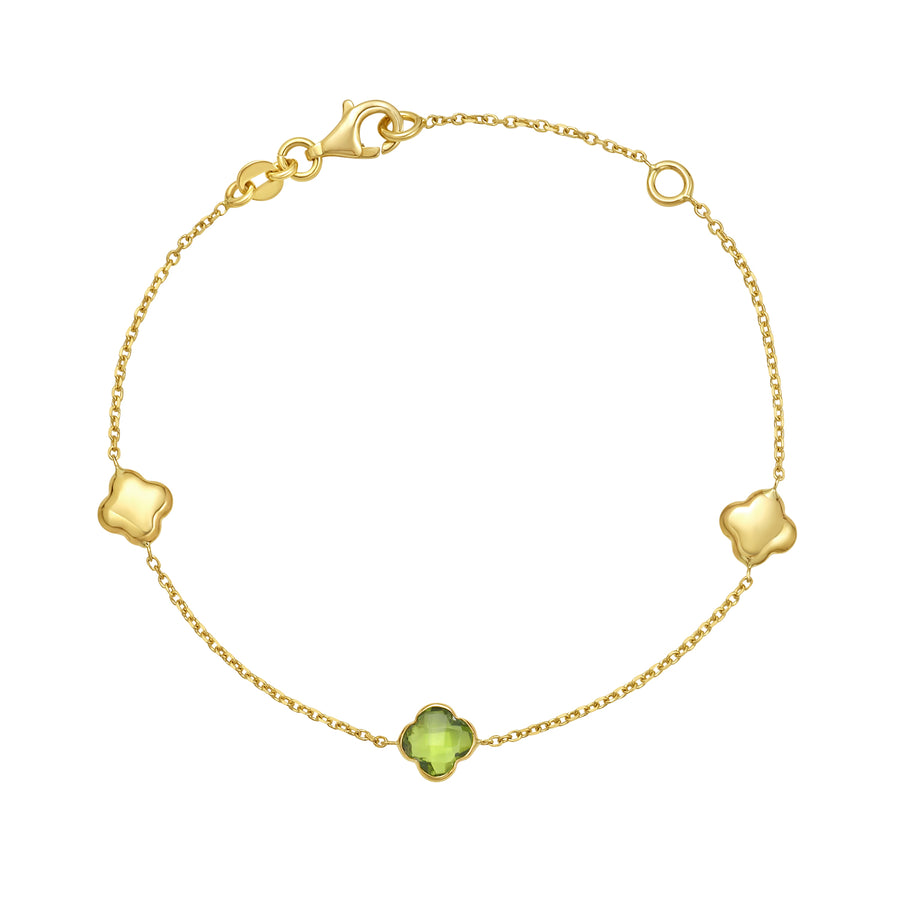 14K Peridot Clover Gem Bracelet