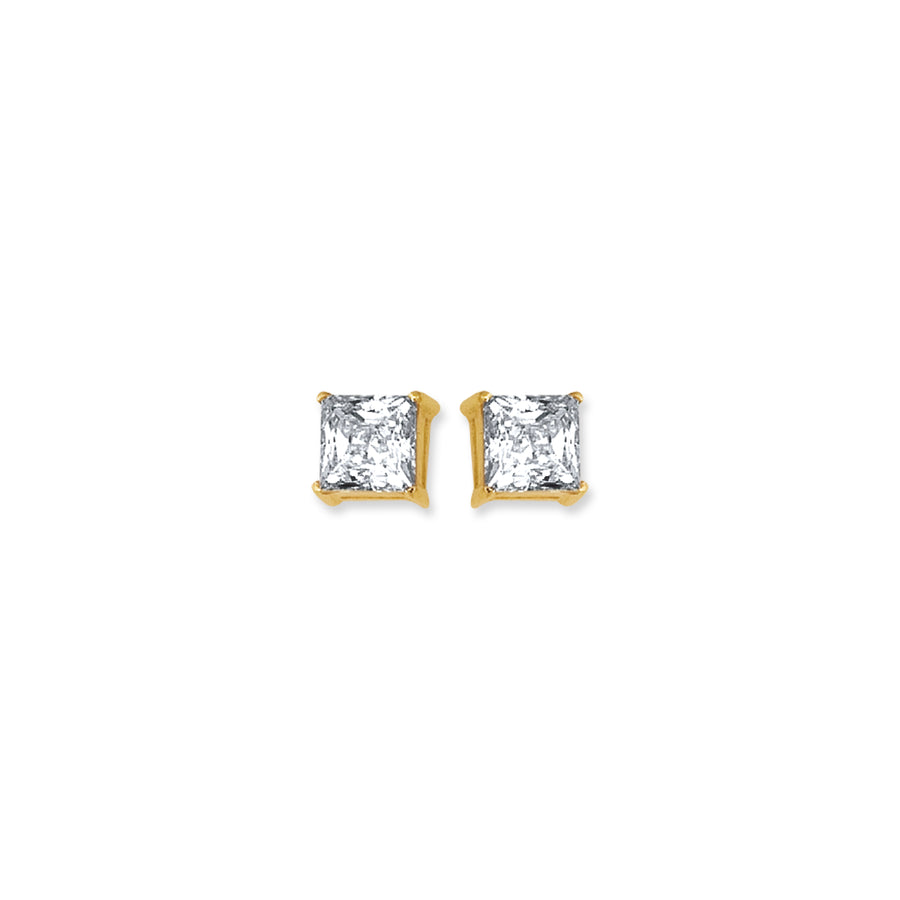 14K Gold 6mm Princess Cut CZ Stud Earring