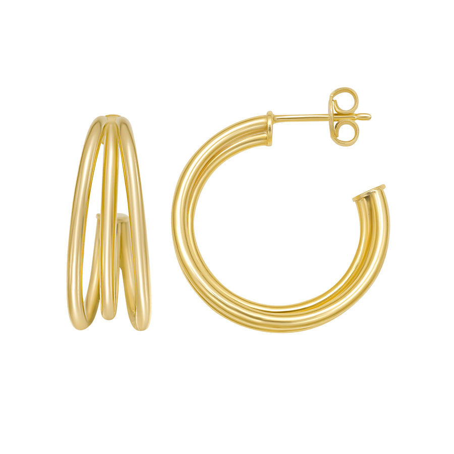 14K Triple Row C Hoop Earrings
