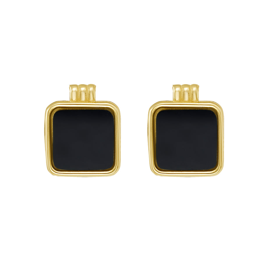 14K Black Onyx Square Stud