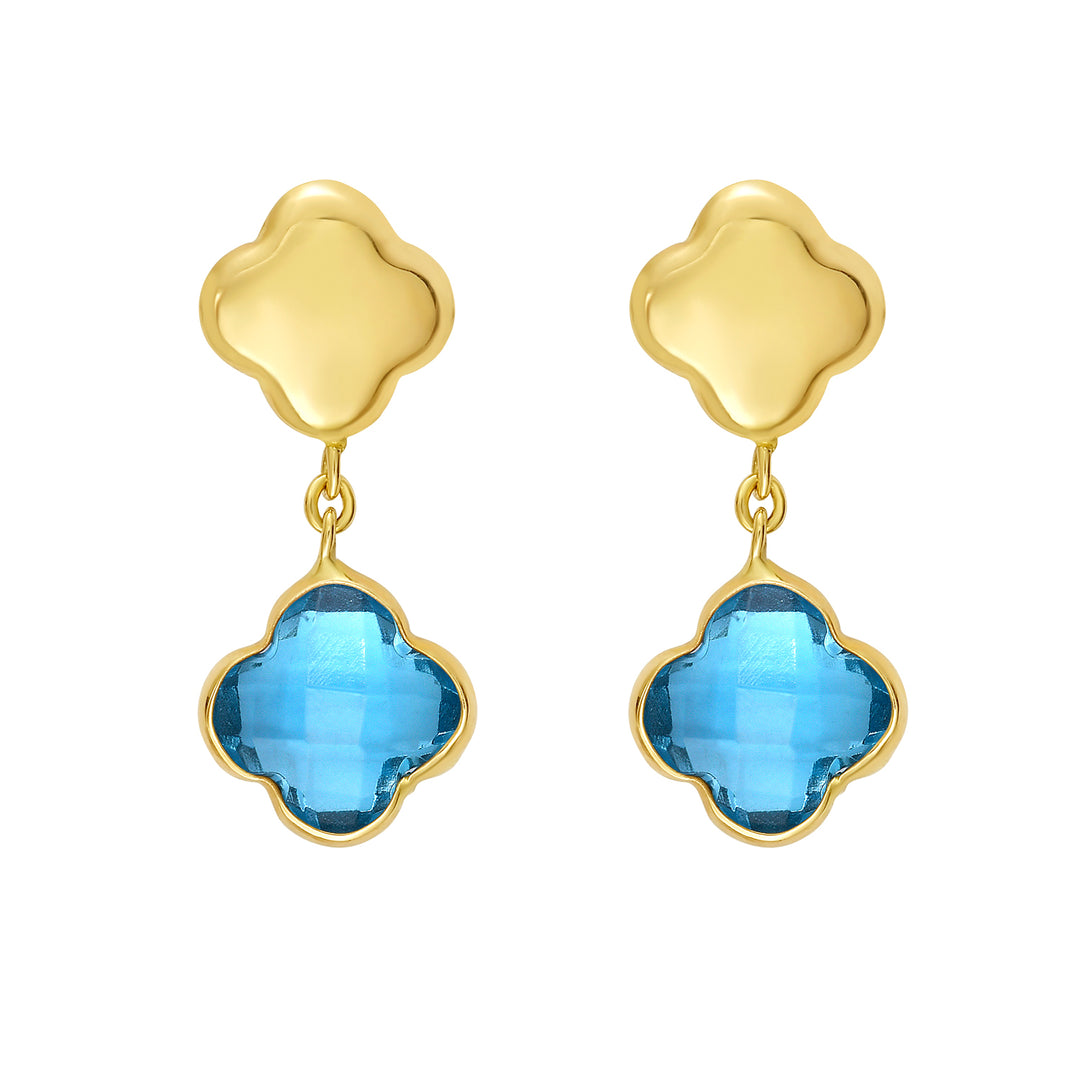 14K Swiss Blue Topaz Clover Gem Earrings