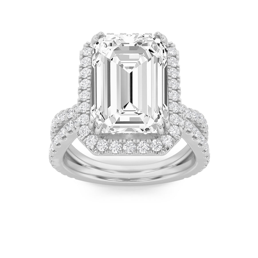 14KW 8.1ct Lab Diamond Emerald Halo Engagement Ring