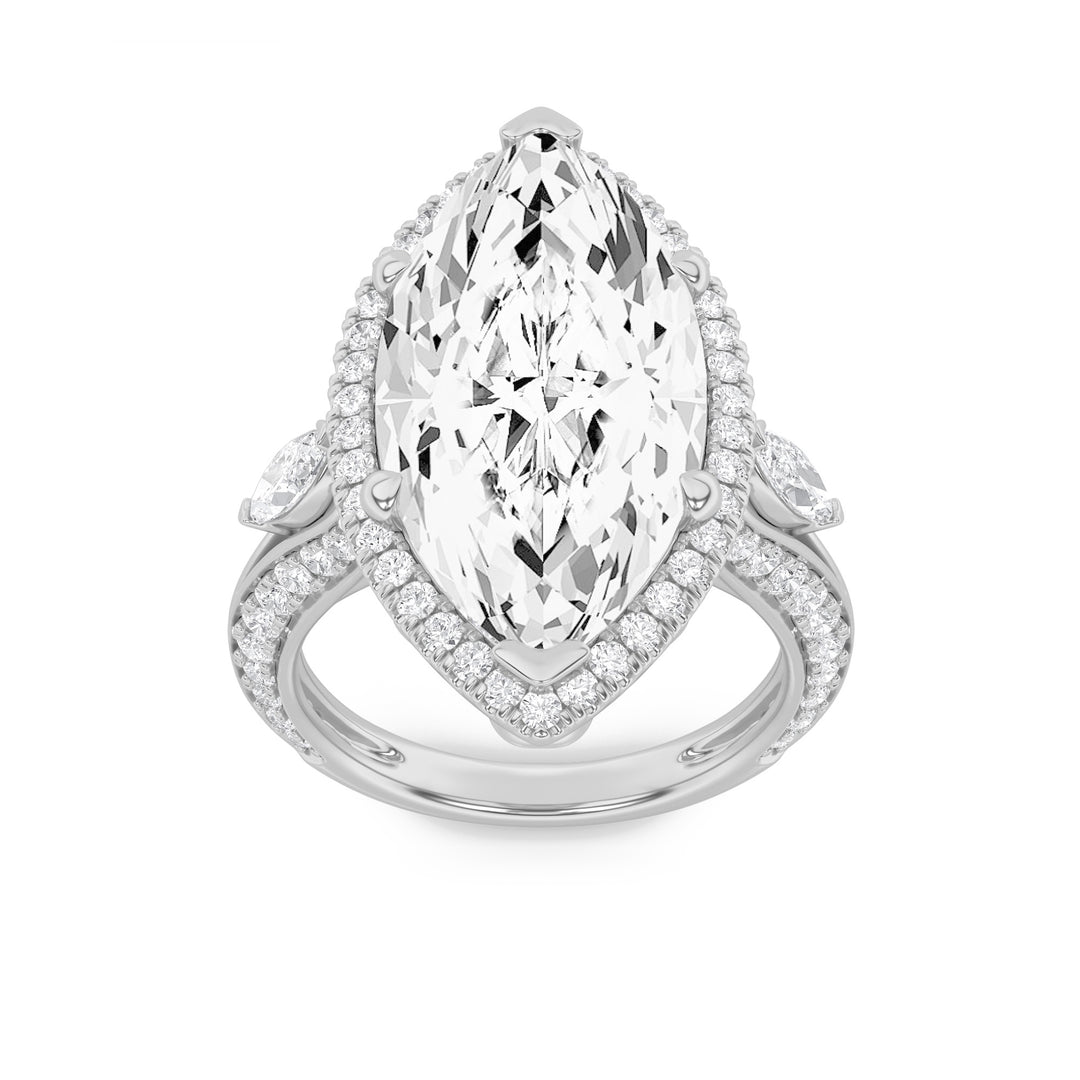 14KW 8.7ct Lab Diamond Marquise Halo Engagement Ring