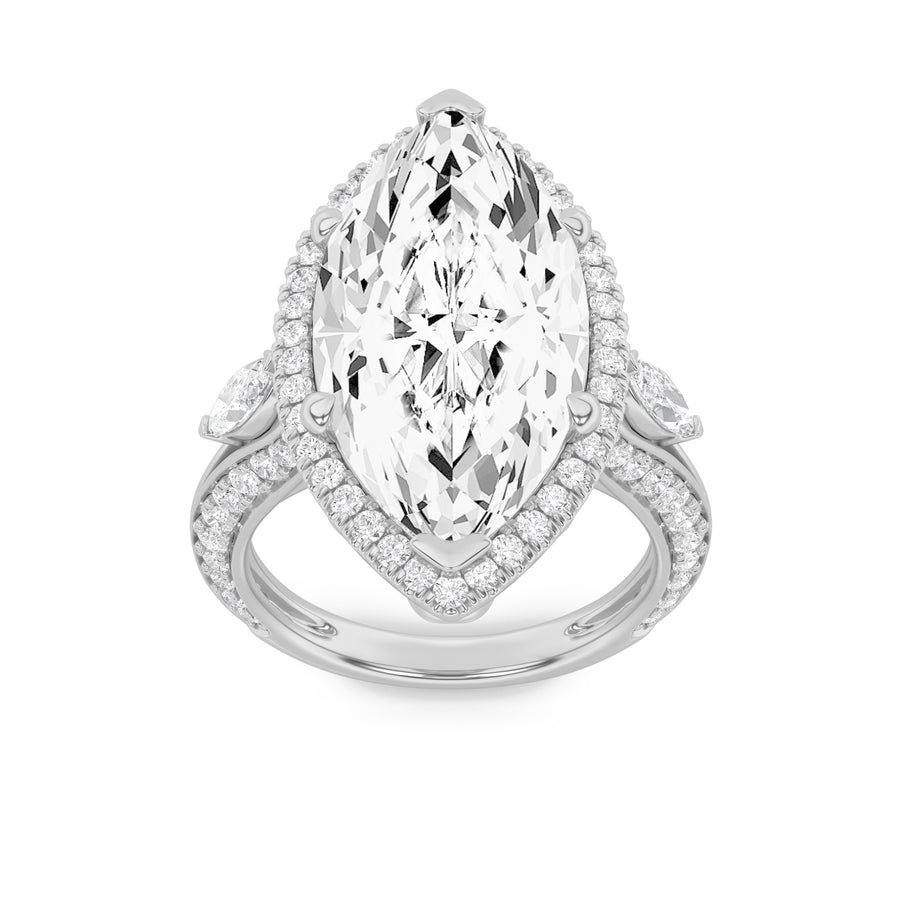 14KW 8.7ct Lab Diamond Marquise Halo Engagement Ring