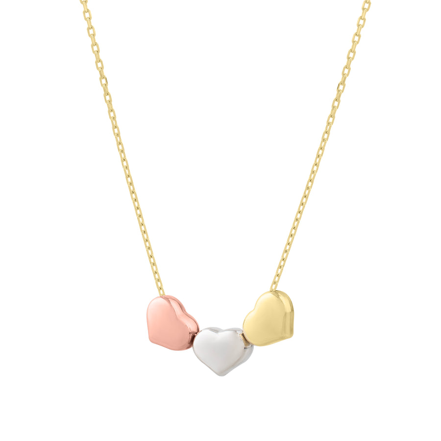 14K Gold Tri-Color Triple Heart Necklace