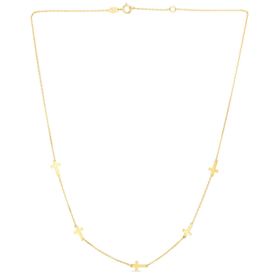 14K Gold Cross Station Necklace