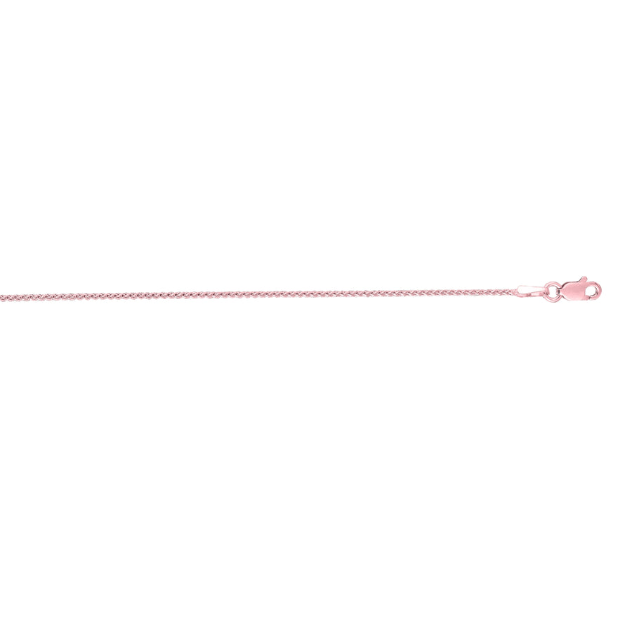 14K Gold 1mm Diamond Cut Round Wheat Chain