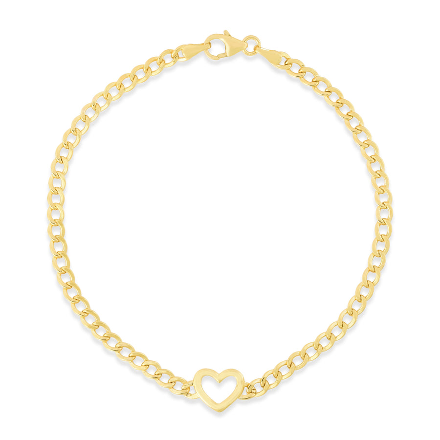 14K Heart Curb Bracelet