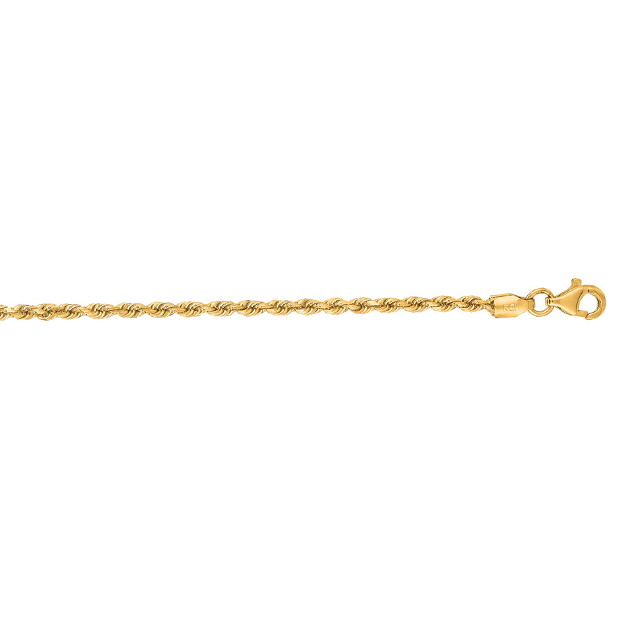 14K Gold 30"" 2mm Diamond Cut Royal Rope Chain