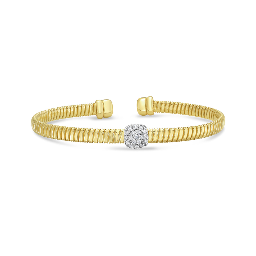 14K Diamond Square Tubogas Cuff