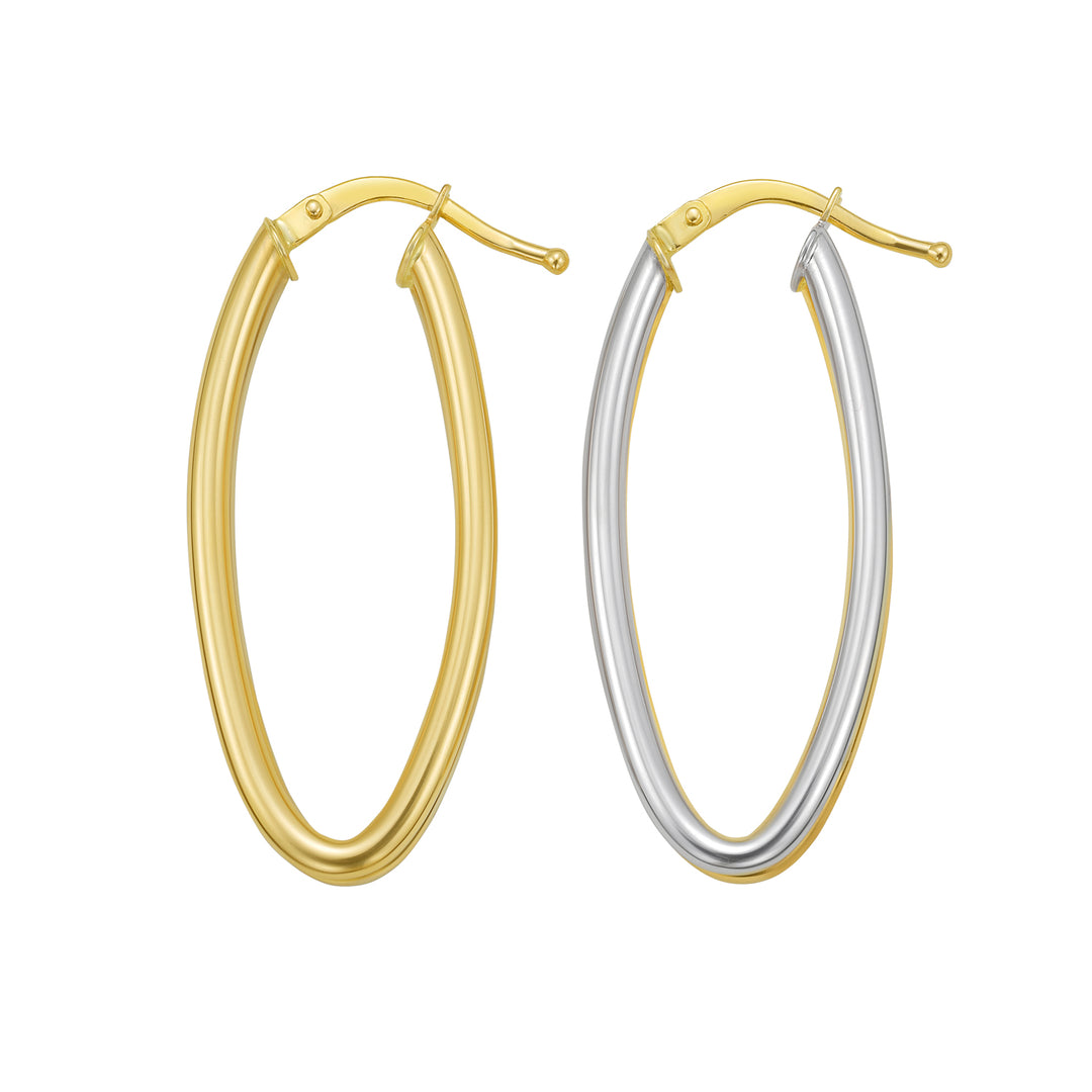 14K Two Tone Double Row Marquise Hoop Earrings