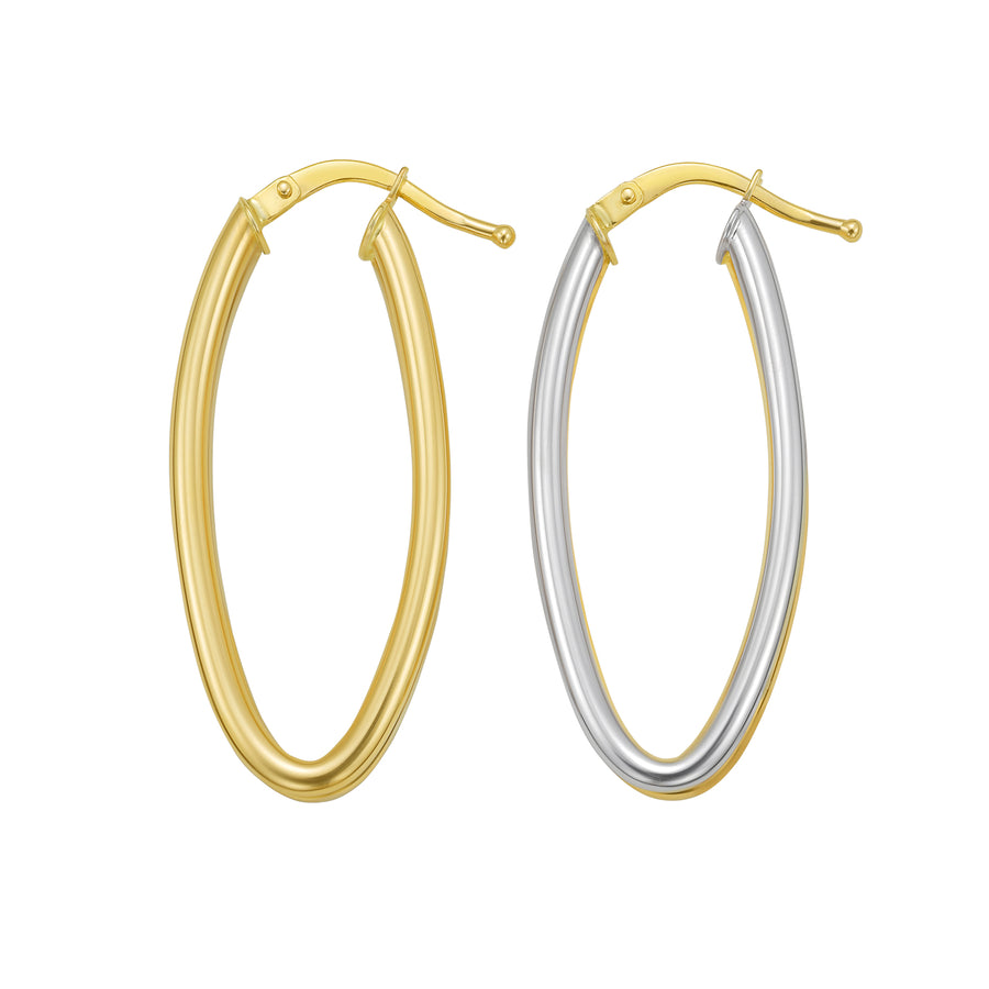 14K Two Tone Double Row Marquise Hoop Earrings