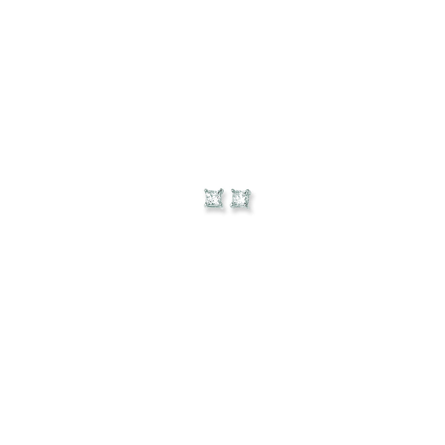 14K Gold 4mm Princess Cut CZ Stud Earring