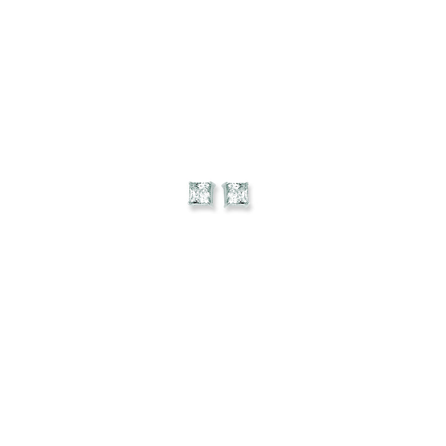 14K Gold 6mm Princess Cut CZ Stud Earring